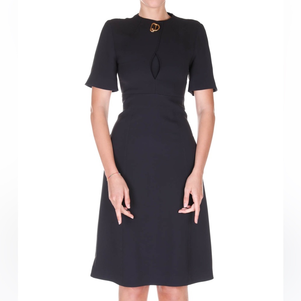 Burberry Burberry Black D-ring Detail Silk Wool Short-sleeve Dress size 2